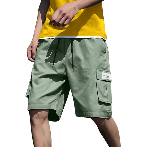 YLSDY Fashion Mens Lounge Cargo Shorts Soft Cotton Casual Elastic Waist Multi Pocket 2025 Trendy Summer Relaxed Fit Shorts Green S