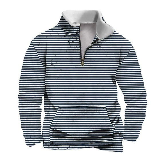 YLSDY Fashion Mens Quarter Zip Long Sleeve Pullover Fleece-Lined Mock Neck Work Sweatshirt Striped Winter Warm Fashion Traveling Tops Black L