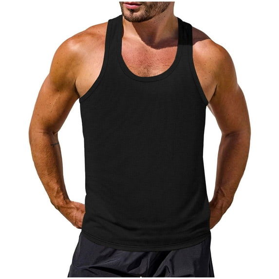 YLSDY Fashion Mens Ribbed Knit Tank Tops Big and Tall Casual Sleeveless Y-Back Summer Beach Muscle T Shirts Gym Workout Undershirts Black L