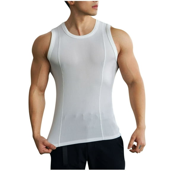 YLSDY Fashion Mens Running Tank Top Athletic Gym Compression Tank Tops Undershirt Wicking Slim Fit Work Out Clothes Muscle Shirt White M