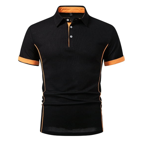 YLSDY Fashion Mens Short Sleeve Causal Button Collared Shirts Two-Button Closure Pique Summer Fashion Daily Casual Sports Golf Collared Shirt Black S