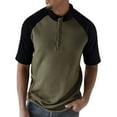 thumbnail image 1 of YLSDY Fashion Mens T-Shirts Casual Loose Stand Collar Buttons Raglan Short Sleeved T Shirt with Sleeve Matching Color Army Green XXL, 1 of 6