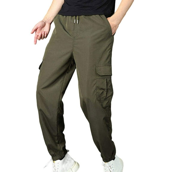 YLSDY Fashion Mens Work Cargo Pants Casual Cotton Tapered Joggers with Pockets Outdoor Athletic Hiking Sweatpants Pull On Pants Army Green M