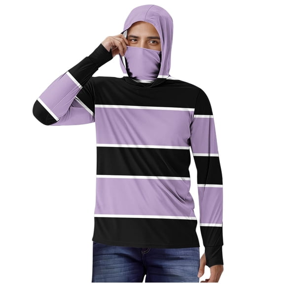 YLSDY Fashion Refined Striped Printed Hooded Sunproof Tunic for Men Comfy Cool Feeling with Face Mesh Commuting Sun Protection Jackets Purple S