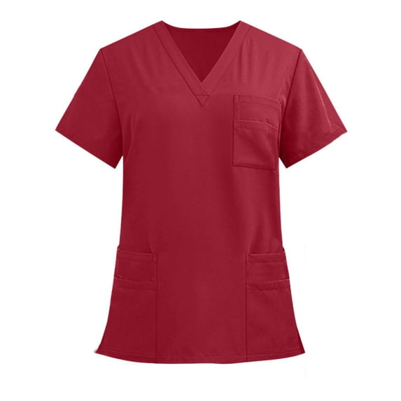 YLSDY Fashion Scrub Tops for Men Women V-Neck Scrubs Unisex Stretch Nursing Shirts Medical Uniform Workwear with 3 Pockets Red S