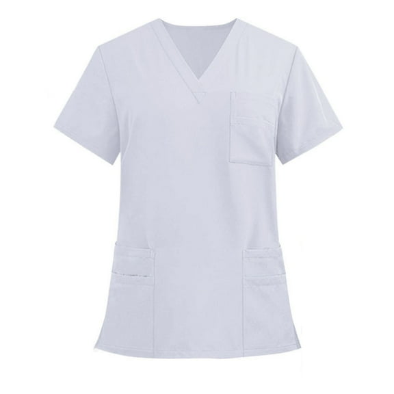 YLSDY Fashion Scrub Tops for Men Women V-Neck Scrubs Unisex Stretch Nursing Shirts Medical Uniform Workwear with 3 Pockets White S
