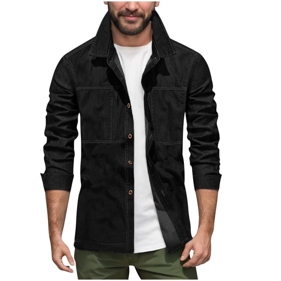 YLSDY Fashion Shirt Jacket for Men with Zipper Pockets Long Sleeve Casual Lightweight Shacket Jackets Stand Collar Button Down 2025 Black XL