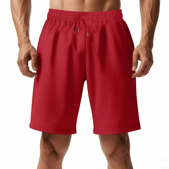 YLSDY Fashion Shorts for Men Lounge Lightweight Sports Fashion Solid Color Shorts Casual Elastic Waist Beach Pants with Pockets Red XXL