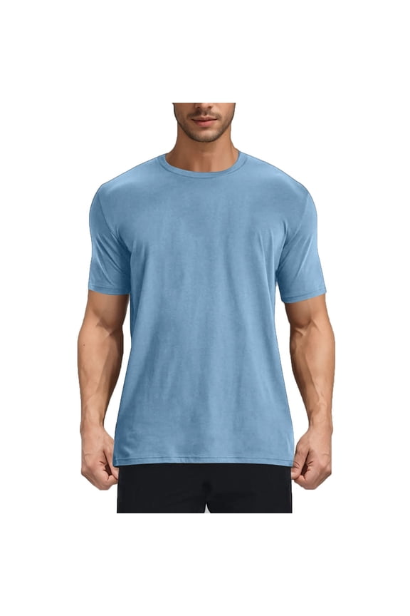 Fashion Solid Color Basic Tees for Men, Elastic Comfy Athletic Workout Tops Short Sleeve Loose Breathable Crewneck Shirts Light Blue S
