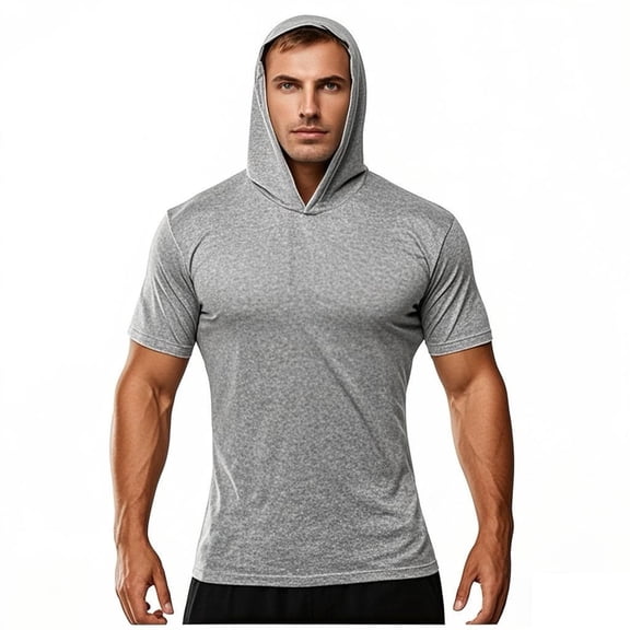 YLSDY Fashion Sun Protection Hoodie Shirts Running Cotton Compression Shirts Short Sleeve Stretch Rash Guard for Beach Swimming Gray L