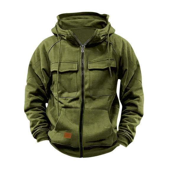 YLSDY Fashion Tactical Sweatshirts Men Hoodies Full Zip Long Sleeve Workout Cargo Pullover Sport Outdoor Winter Jacket with Pocket Green XXL