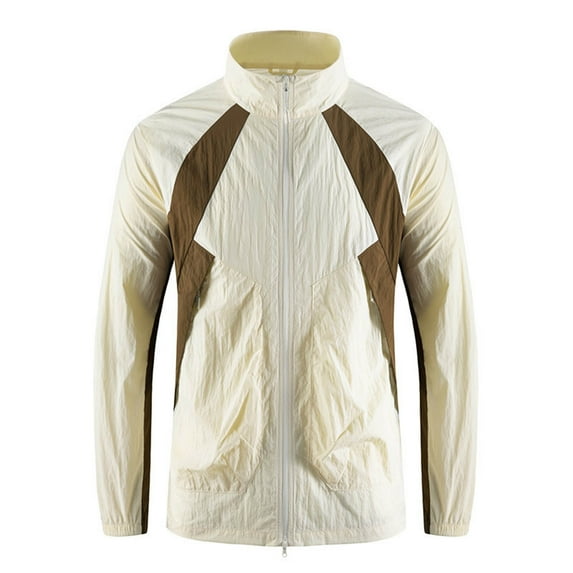 YLSDY Fashion Unisex Sun Shirts Uv Protection Long Sleeve Fishing Hiking Jacket Shirt Color Block Outdoor Workout Stand Collar Button Down Shirts White XXL