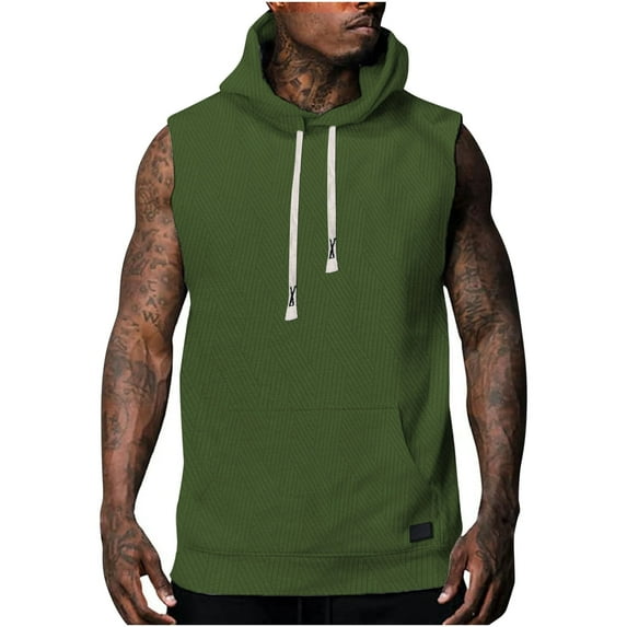 YLSDY Fashion Workout Tank Tops for Men with Hood Sleeveless Pullover Vest Cut Off Muscle Tee Casual Basic Shirts Athletic Tanks Army Green XXXL