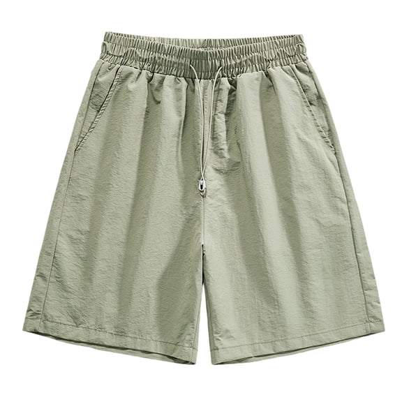 YLSDY Drawstring Casual Summer Shorts Men's Summer Solid Color Elastic Waist Shorts with Pockets Men's Beach Outdoor Sweatpants Army Green L