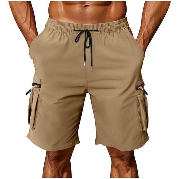 YLSDY Drawstring Elastic Waist Shorts for Mens Ruched Straight Leg Plain Fall Summer 2026 Trendy Short Pants Khaki XL
