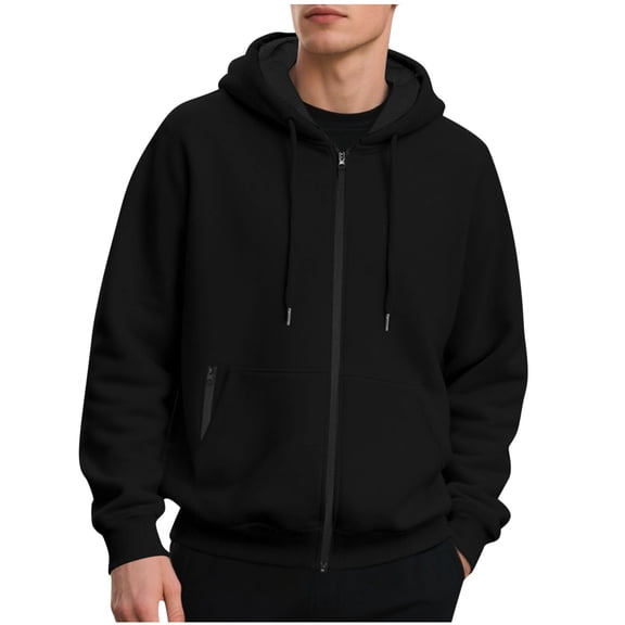 YLSDY Drawstring Hooded Sweatshirt Zip up Hoodie Tops with Pockets Men Long Sleeve Casual Lightweight Fall Hoodies Pullover Black L