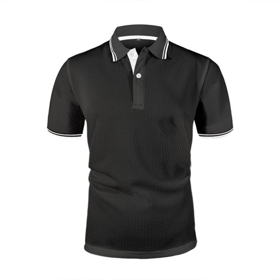 YLSDY Elavure - Prestigio Button Collared Shirt, Men's Short Sleeve Solid Stretch Pique Button Collared Shirt Quick Dry Casual Workout Tshirt Black L