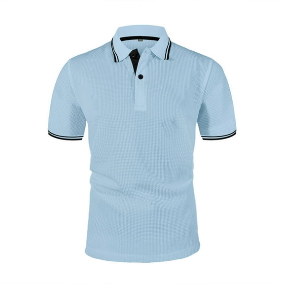 YLSDY Elavure - Prestigio Button Collared Shirt, Men's Short Sleeve Solid Stretch Pique Button Collared Shirt Quick Dry Casual Workout Tshirt Light Blue L