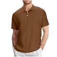 thumbnail image 1 of YLSDY Eyelet Button Collared Shirts for Men Short Sleeve T-Shirts Golf Button Collareds Summer Beach Casual Solid Color Blouse Tops Brown S, 1 of 6