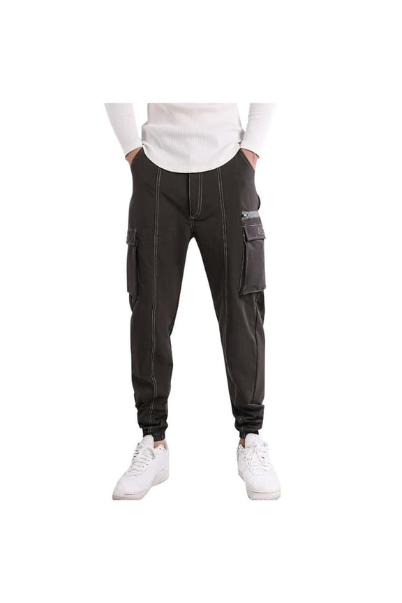 Fall Spring Rayon Cargo Track Athletic Running Straight Leg Basic Long Cuff Leg Trousers Pants Man 2025 Trendy Gray S