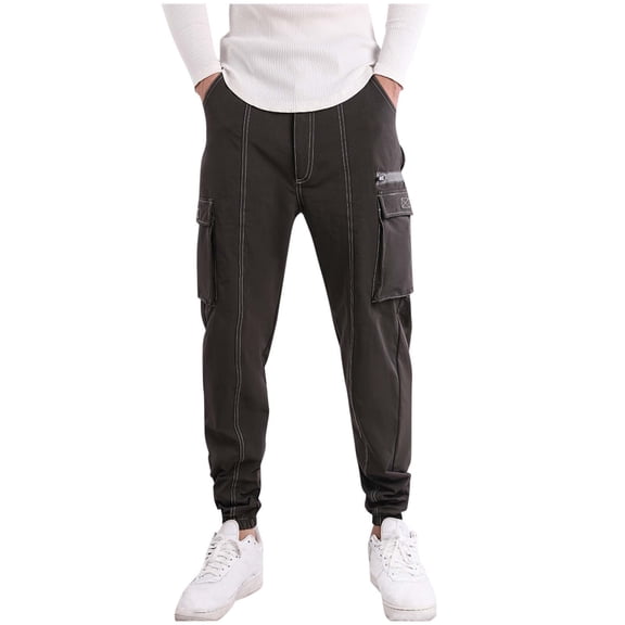 YLSDY Fall Spring Rayon Cargo Track Athletic Running Straight Leg Basic Long Cuff Leg Trousers Pants Man 2025 Trendy Gray XL