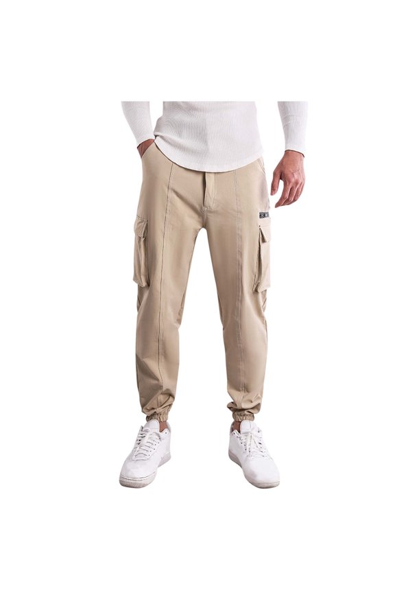 Fall Spring Rayon Cargo Track Athletic Running Straight Leg Basic Long Cuff Leg Trousers Pants Man 2025 Trendy Khaki M
