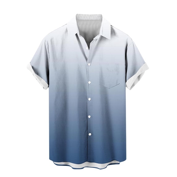 YLSDY Fashion Tops for Mens Gradient Color Hawaiian Shirts Buttons Up Summer Beach T Shirt Lightweight Loose Fit Dress Tees Navy M