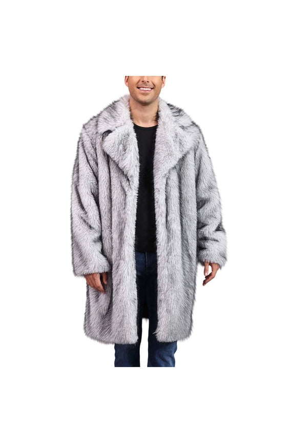 Faux Fur Coat for Mens Winter Warm Thick Outwear Jacket Thermal Cardigan Plush Overcoat Fleece Halloween Costumes Gray XXXL