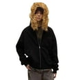 thumbnail image 1 of YLSDY Faux Fur Hood Jacket Y2k Goth Zip Up Hoodie Oversized Graphic Sweatshirt Trendy Grunge Streetwear Fall Winter 2025 Black XXXL, 1 of 6
