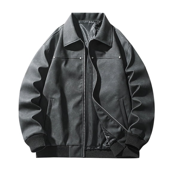 YLSDY Faux Leather Jacket for Men Casual Long Sleeve Turn-Down Collar Coat Vintage Zip-Up Loose Fit Outerwear with Pockets Black XXXL