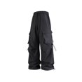 thumbnail image 1 of YLSDY Flat Pocket Parachute Pants for Men Casual Baggy Cargo Pants Unisex Street Y2K Pants Drawstring Trouser Black L, 1 of 4