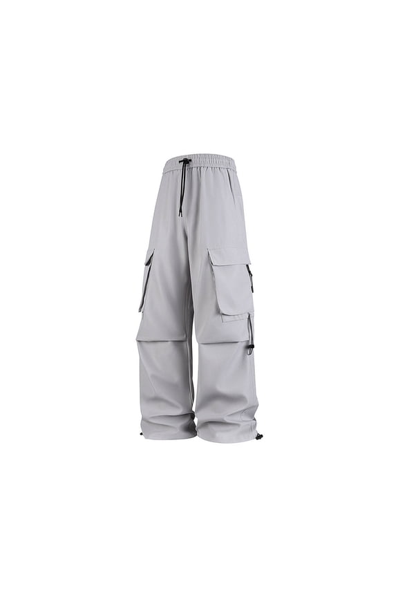 Flat Pocket Parachute Pants for Men Casual Baggy Cargo Pants Unisex Street Y2K Pants Drawstring Trouser White XL