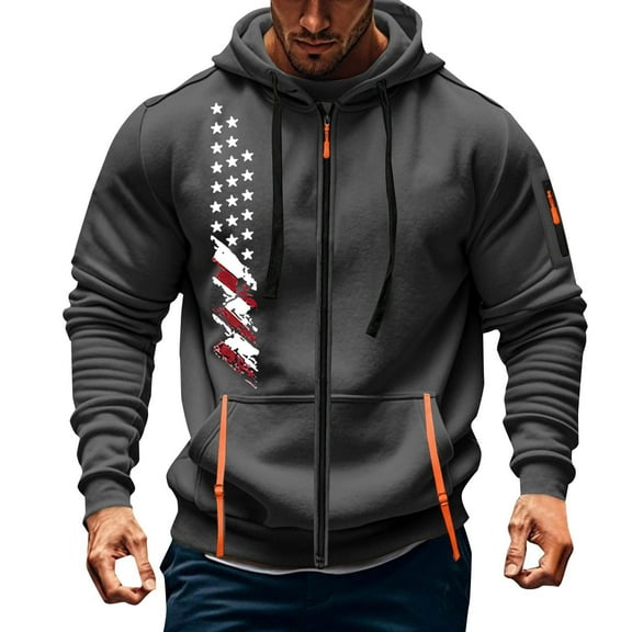 YLSDY Full Zip Hoodies for Men Fall Fashion 2025 Casual Workout Hoodie Long Sleeve Multi-Pockets Winter Work Jackets Dark Gray XXXXL