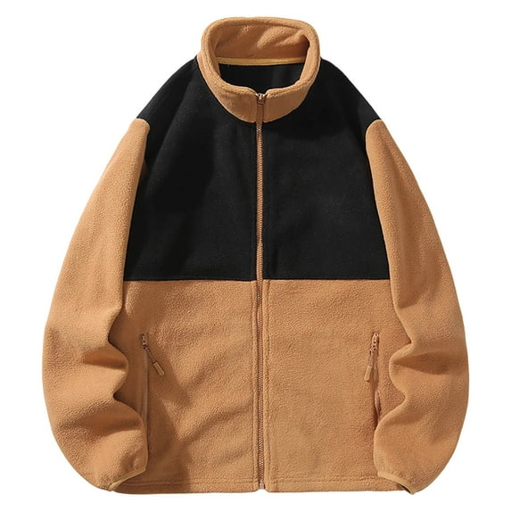 YLSDY Full Zip Polar Fleece Jacket Men Colorblock Lightweight Soft Winter Coats Outdoor Windproof Jackets with Zipper Pockets Brown XXXL