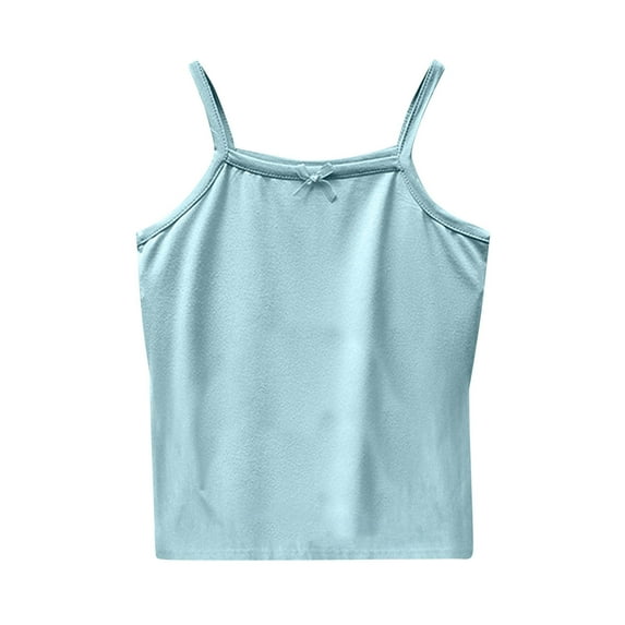 YLSDY Girls' Bowknot Camisole Cotton Tank Top Undershirt Adjustable Shoulder Strap Cami Crop Tops Blue 7 Years