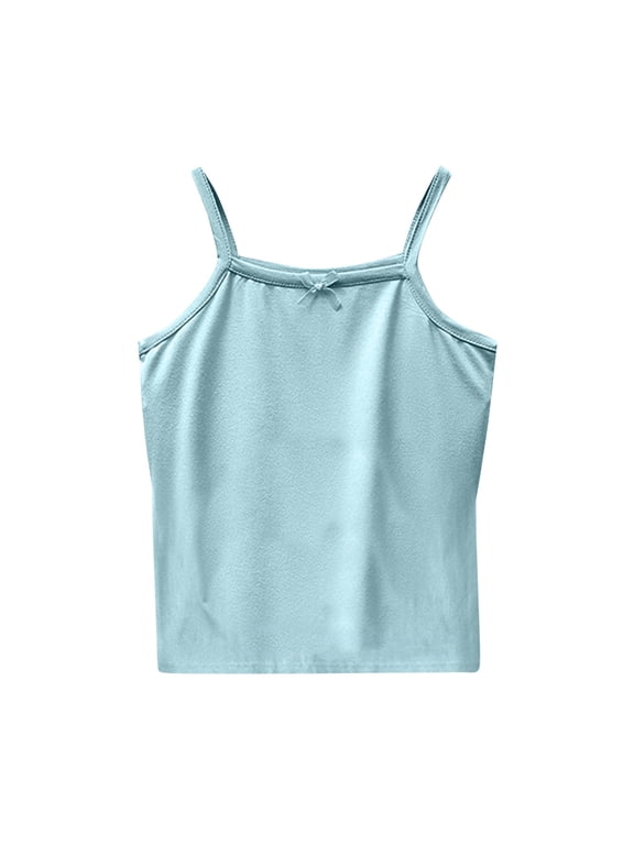 Girls' Bowknot Camisole Cotton Tank Top Undershirt Adjustable Shoulder Strap Cami Crop Tops Blue 9 Years