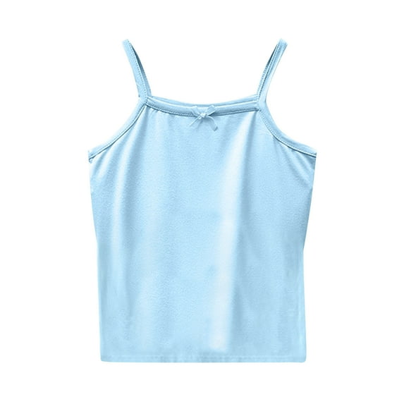 YLSDY Girls' Bowknot Camisole Cotton Tank Top Undershirt Adjustable Shoulder Strap Cami Crop Tops Sky Blue 7 Years