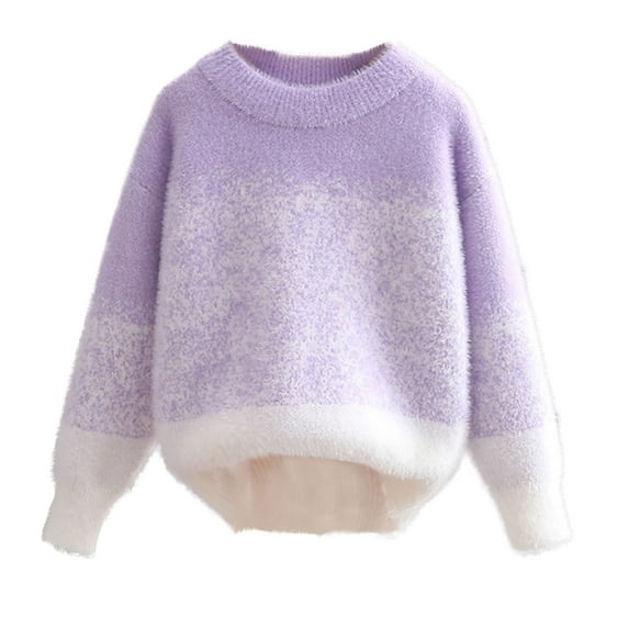YLSDY Girls Fleece Pullover Sweater Thick Warm Spring Fall Long Sleeve Knit Tops Casual Cozy Festival Sweaters Purple 15 Years