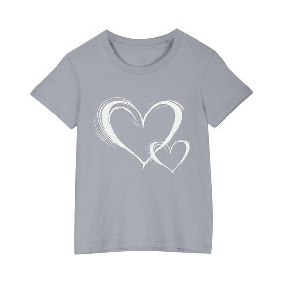 YLSDY Girls Heart Print T Shirts 2025 Trendy Teen Girls Tee Tops Crew Neck Short Sleeve Blouses Casual Oversized Tshirt Gray 3 Years