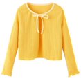thumbnail image 1 of YLSDY Girls' Knitted Shawl Cardigan Childrens Tie Front Cable Knit Cardigan Raglan Sleeve V Neck Loose Sweater Yellow 6 Years, 1 of 3