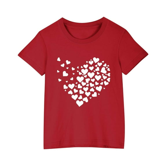 YLSDY Girls Love Heart T-Shirts Casual Short Sleeve Crewneck Children Valentine's Day Graphic Tees Tops Red 5 Years
