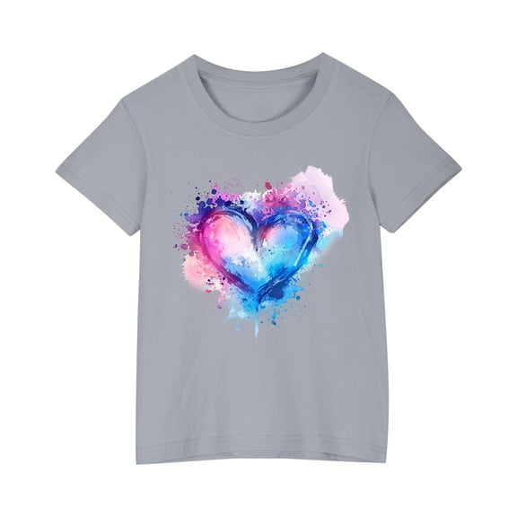 YLSDY Girls Love Shirts Valentine's Day Shirt Trendy Short Sleeve Tee Tops Kids Valentine Love Letter Heart Graphic Tshirt Gray 9 Years