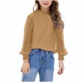 thumbnail image 1 of YLSDY Girls Shirt Fashion Crewneck Ruffle Cuffs Long Sleeve Pullover Blouse Casual Cute Dots Solid Chiffon Tunic Tops Khaki 6 Years, 1 of 7