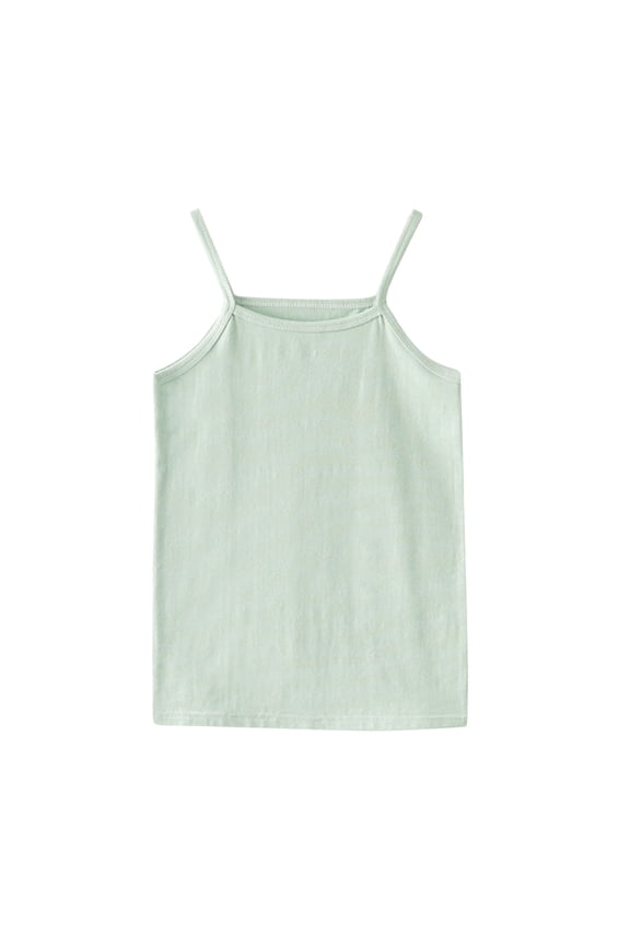Girls Summer Suspender Vest Cotton Camisole Kids Solid Color Square Collar Tank Top Undershirt Toddlers Children Soft Clothes Green 2 Years