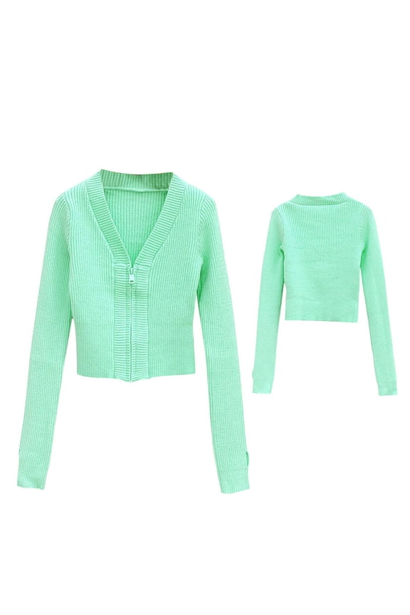 Girls Sweater Jacket V-Neck Zipper Cardigan Pullover V Neck Long Sleeve Winter Spring Warm Sweater Coats Army Green 6 Years