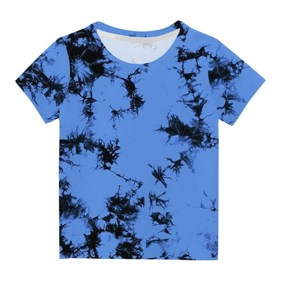 YLSDY Girls Tie Dye Shirt Size 3-14 Hippies Senior Rainbow Tees T Shirts for Kids Summer Graphic Cotton Tops Blue 7-8 Years