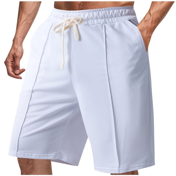 YLSDY Golf Shorts Men Fashion Patchwork Solid Workout Short Pants Drawstring Elastic Waist Breathable Five Quarter Pants White XXXL