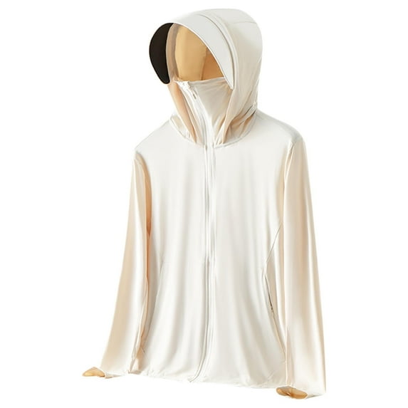 YLSDY Graceful Sunscreen Hooded Tops for Men Trendy Zipper Windbreaker Solid Color Seaside Walking Loose Fit Sunproof Jackets Beige XXXXXL