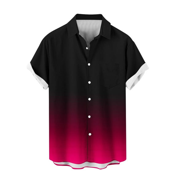YLSDY Gradient Color Hawaiian Shirts for Men Casual Short Sleeve Button Down Collared Shirt Summer Beach Vacation Blouse Hot Pink XXXL