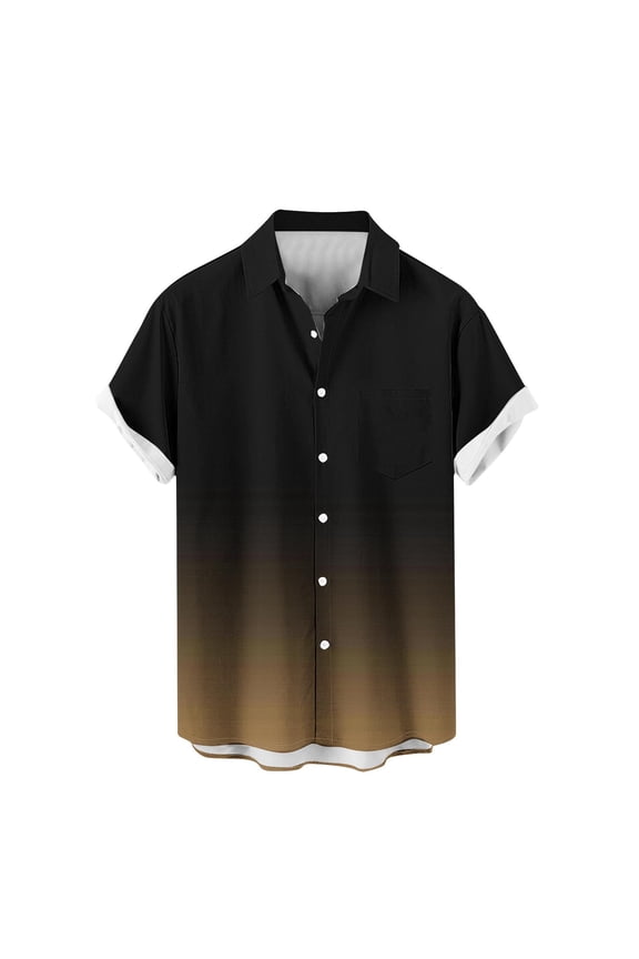 Gradient Color Hawaiian Shirts for Men Casual Short Sleeve Button Down Collared Shirt Summer Beach Vacation Blouse Khaki L